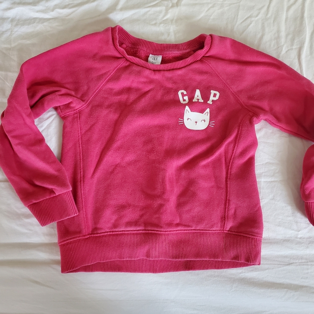 Baby Gap bright pink cat face Gap logo sweatshirt Sz 5T